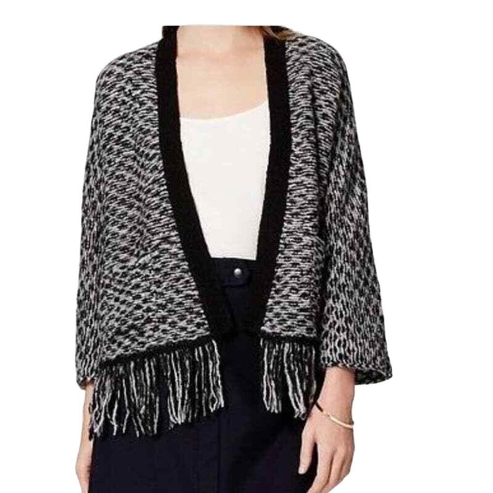 LOFT Size Medium Bulky Knit Open Front Jacket/Cardigan-Fringed-Dolman Sleeve